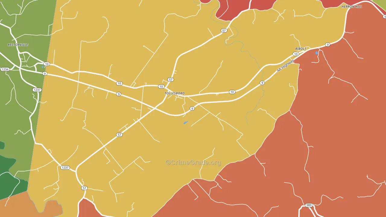Tollesboro, KY Map of Burglary Rates