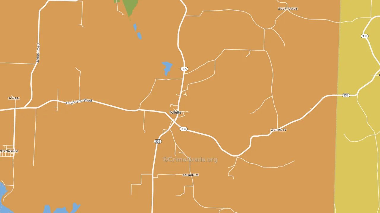 Tollette, AR Map of Burglary Rates