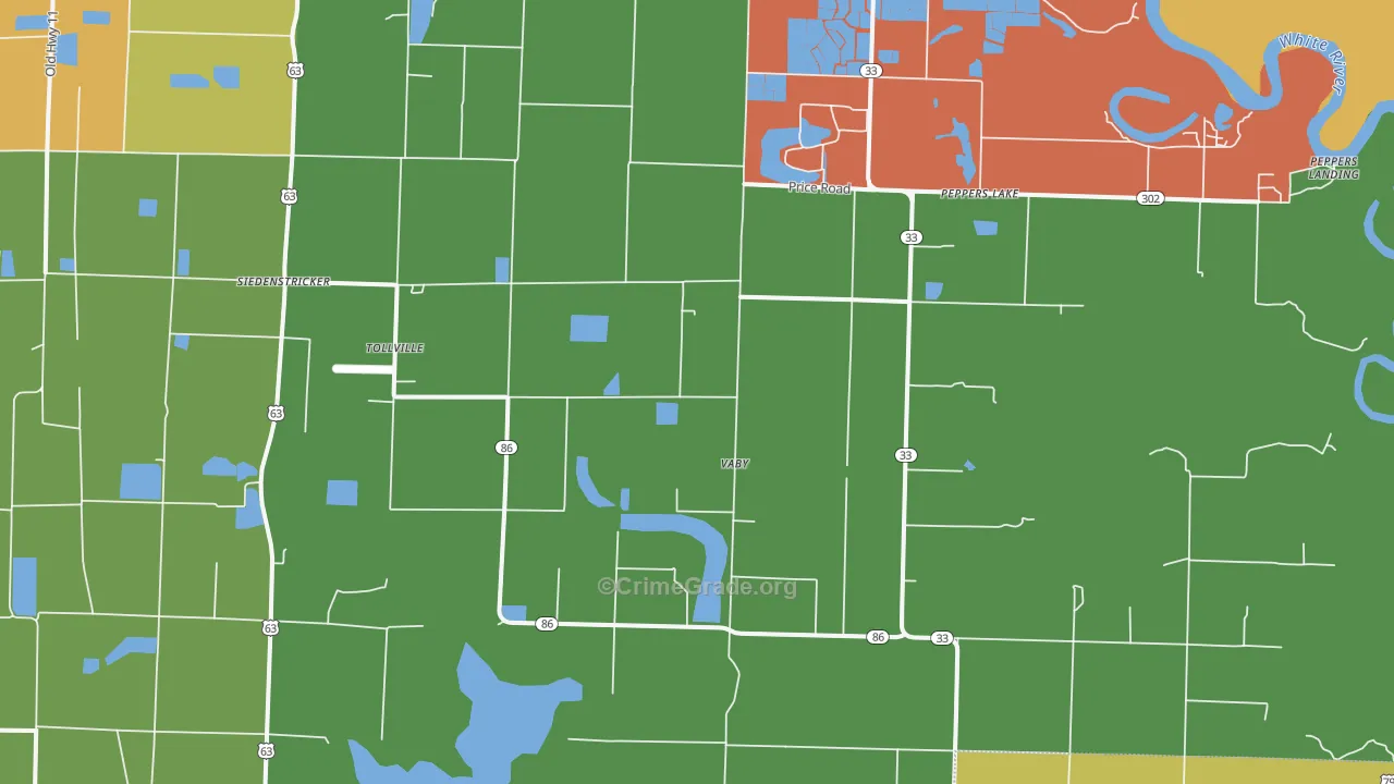 Tollville, AR Map of Burglary Rates