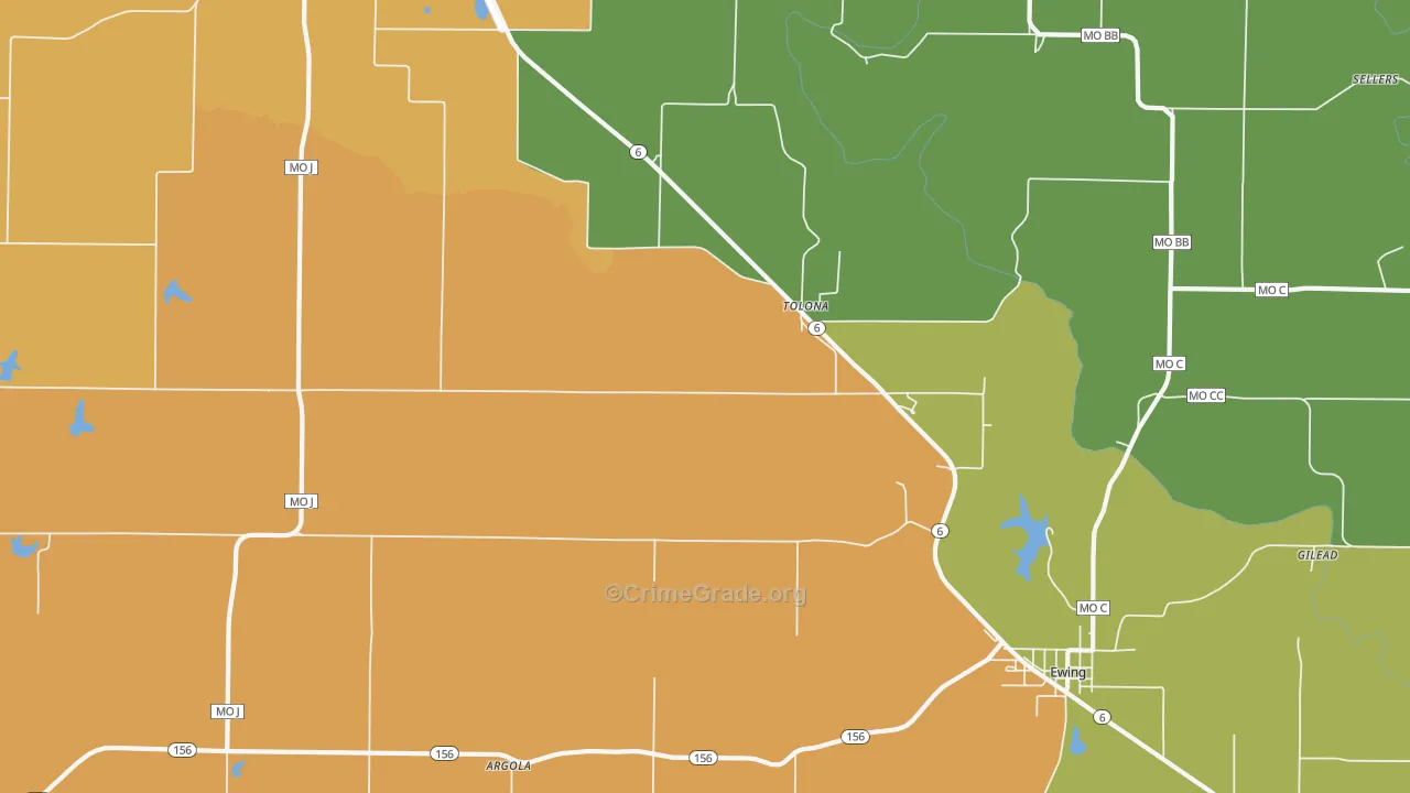 Tolona, MO Map of Burglary Rates