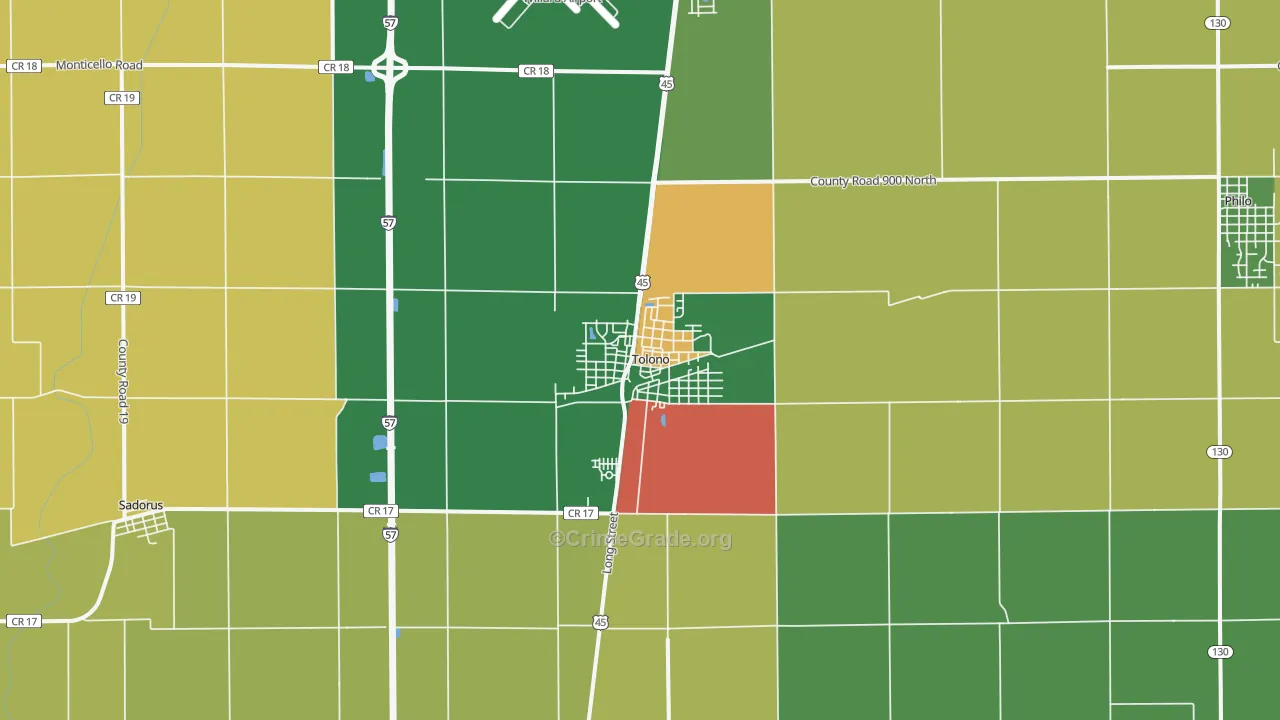 Tolono, IL Map of Burglary Rates