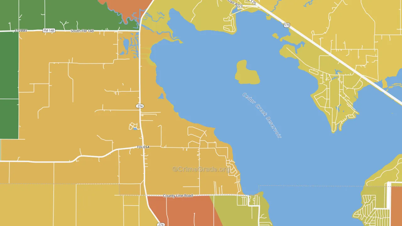 Tolosa, TX Map of Burglary Rates