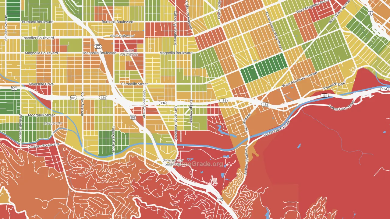 Toluca Lake, North Hollywood, CA Map of Burglary Rates
