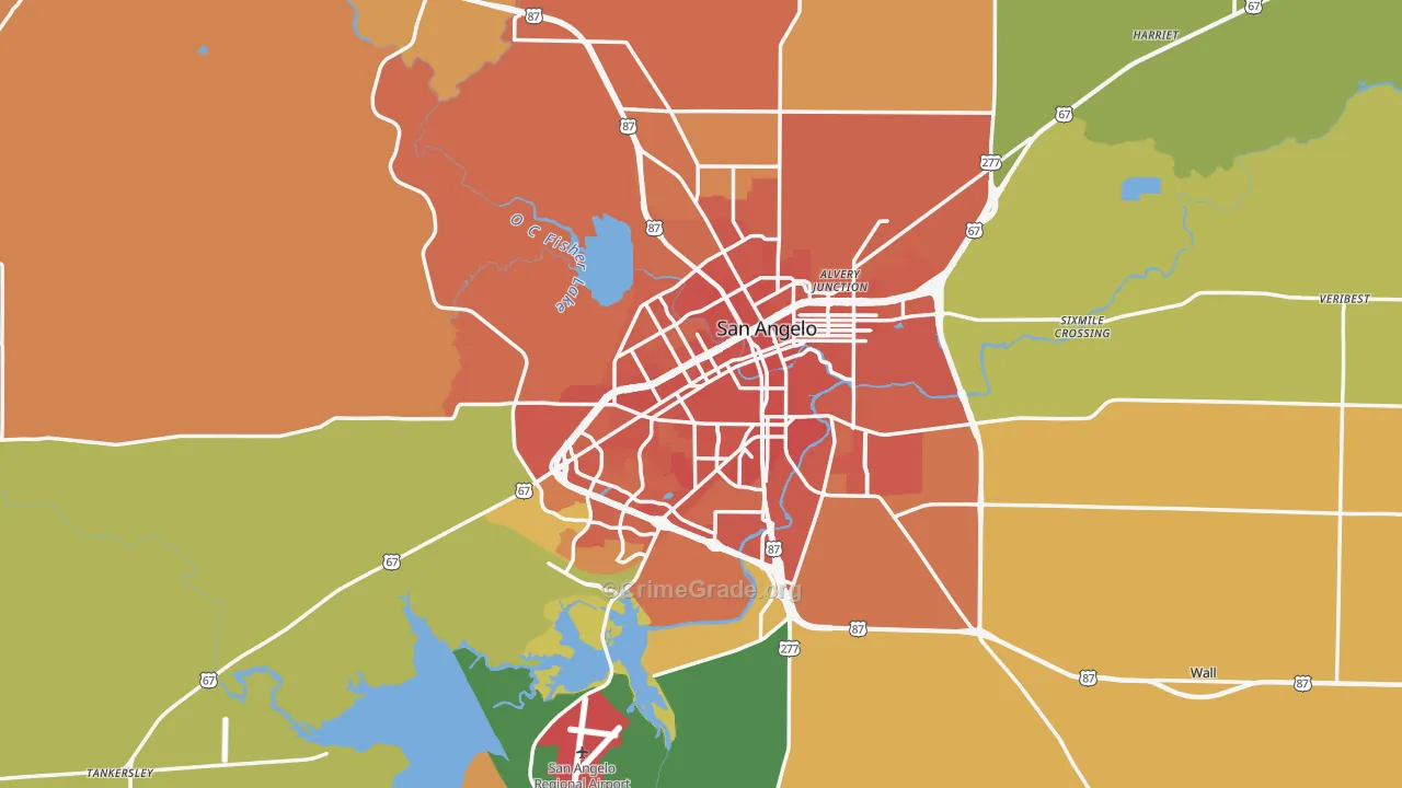Tom Green County, TX Map of Burglary Rates