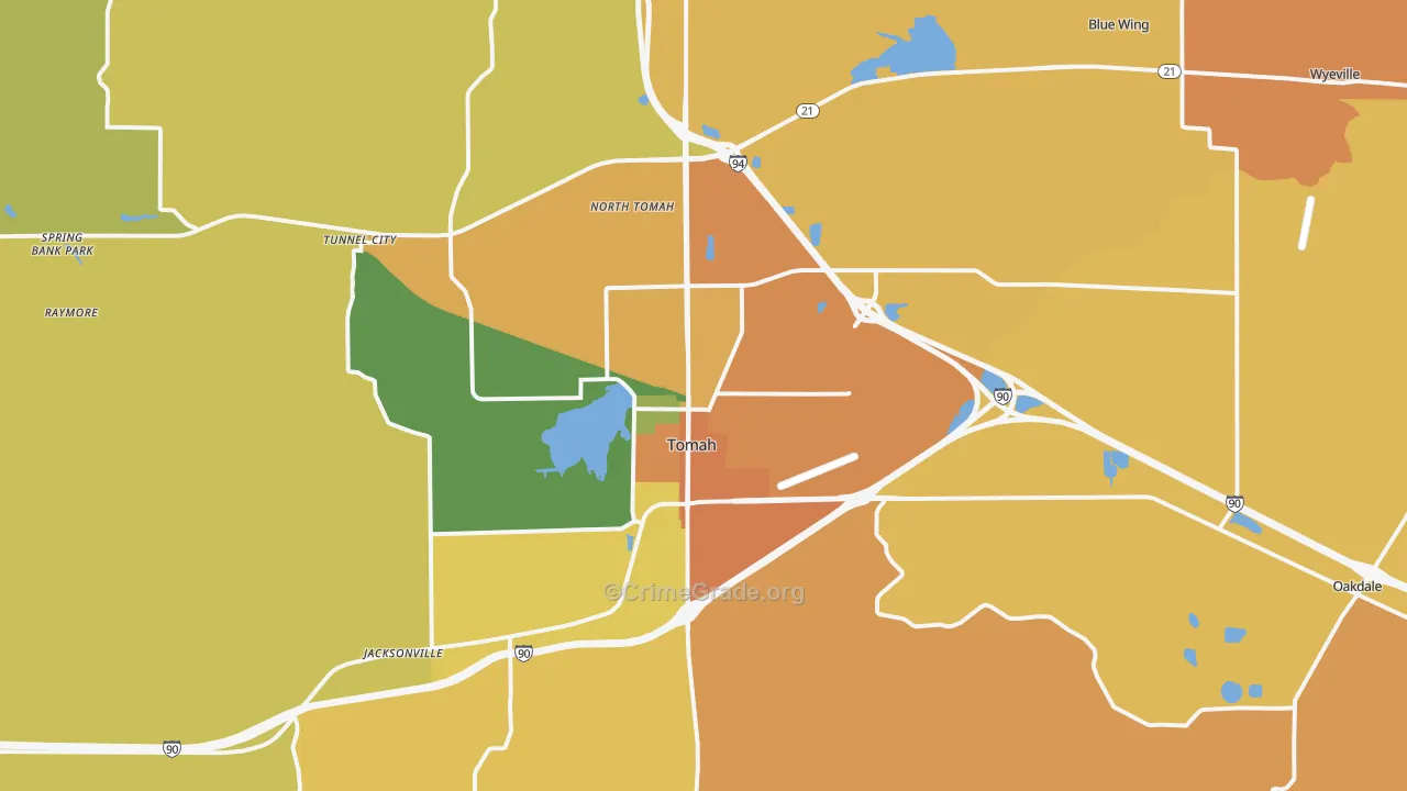 Tomah, WI Map of Burglary Rates