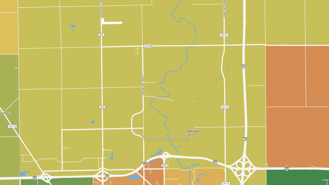 Tomahawk Bluff, IL Map of Burglary Rates