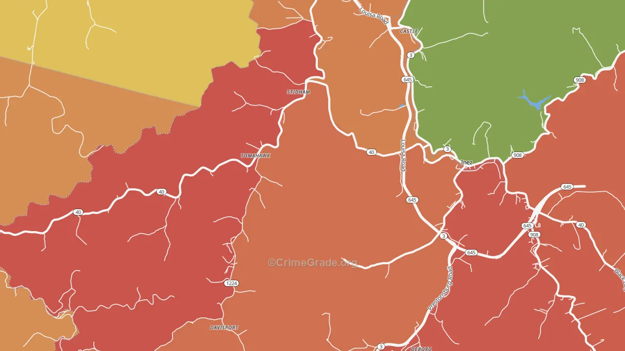Tomahawk, KY Map of Burglary Rates
