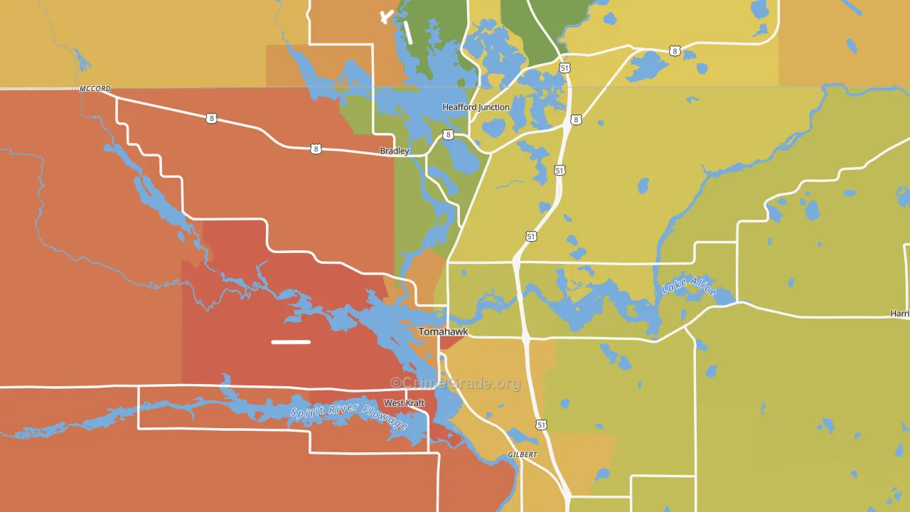 Tomahawk, WI Map of Burglary Rates
