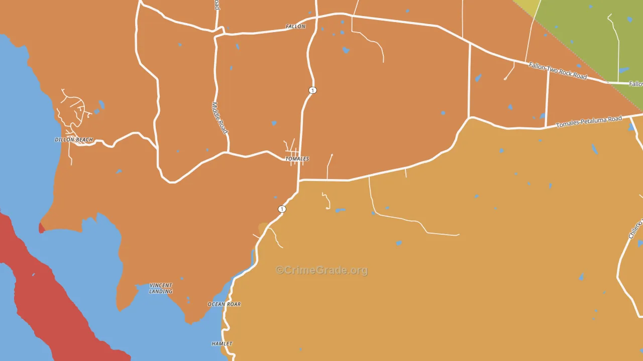 Tomales, CA Map of Burglary Rates