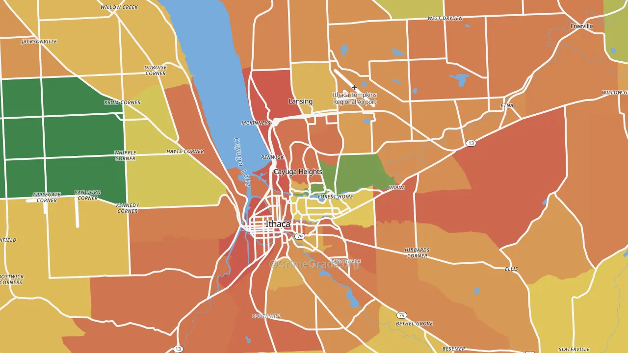 Tompkins County, NY Map of Burglary Rates