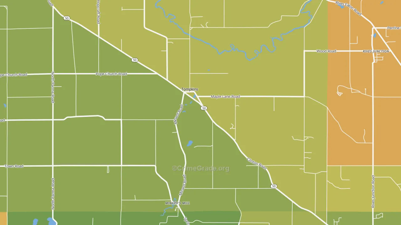 Tompkins, MI Map of Burglary Rates