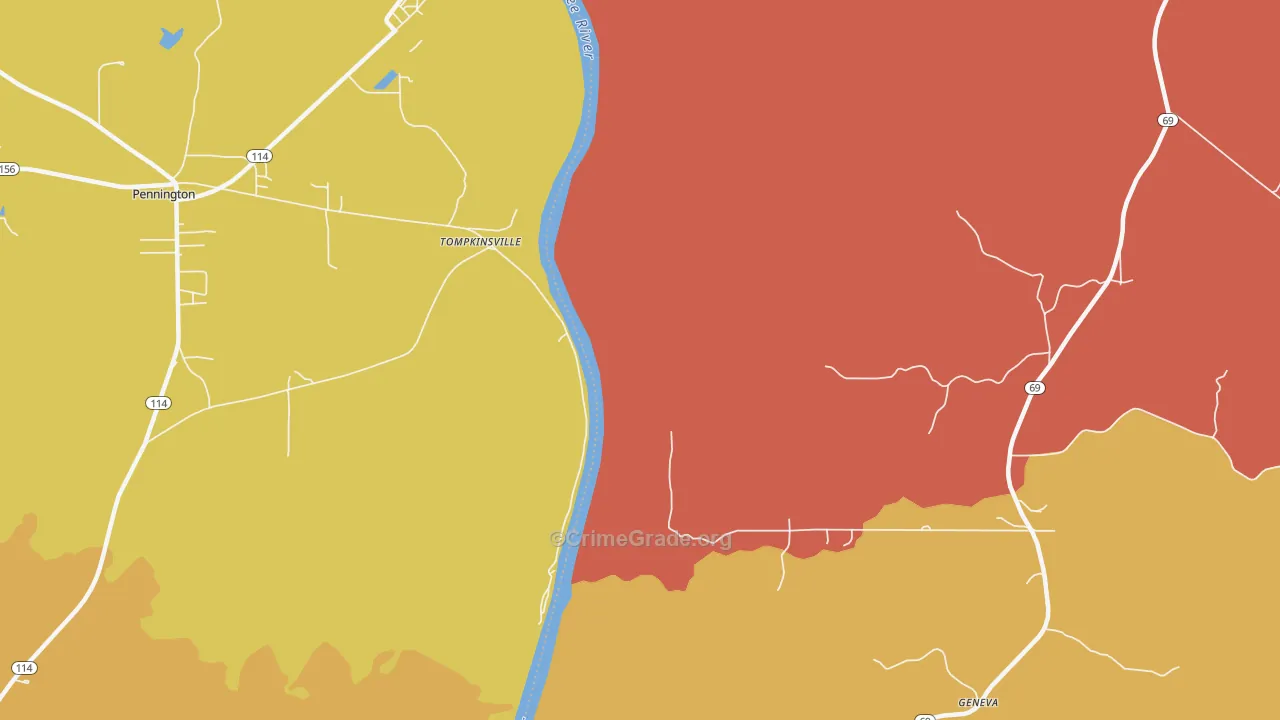 Tompkinsville, AL Map of Burglary Rates