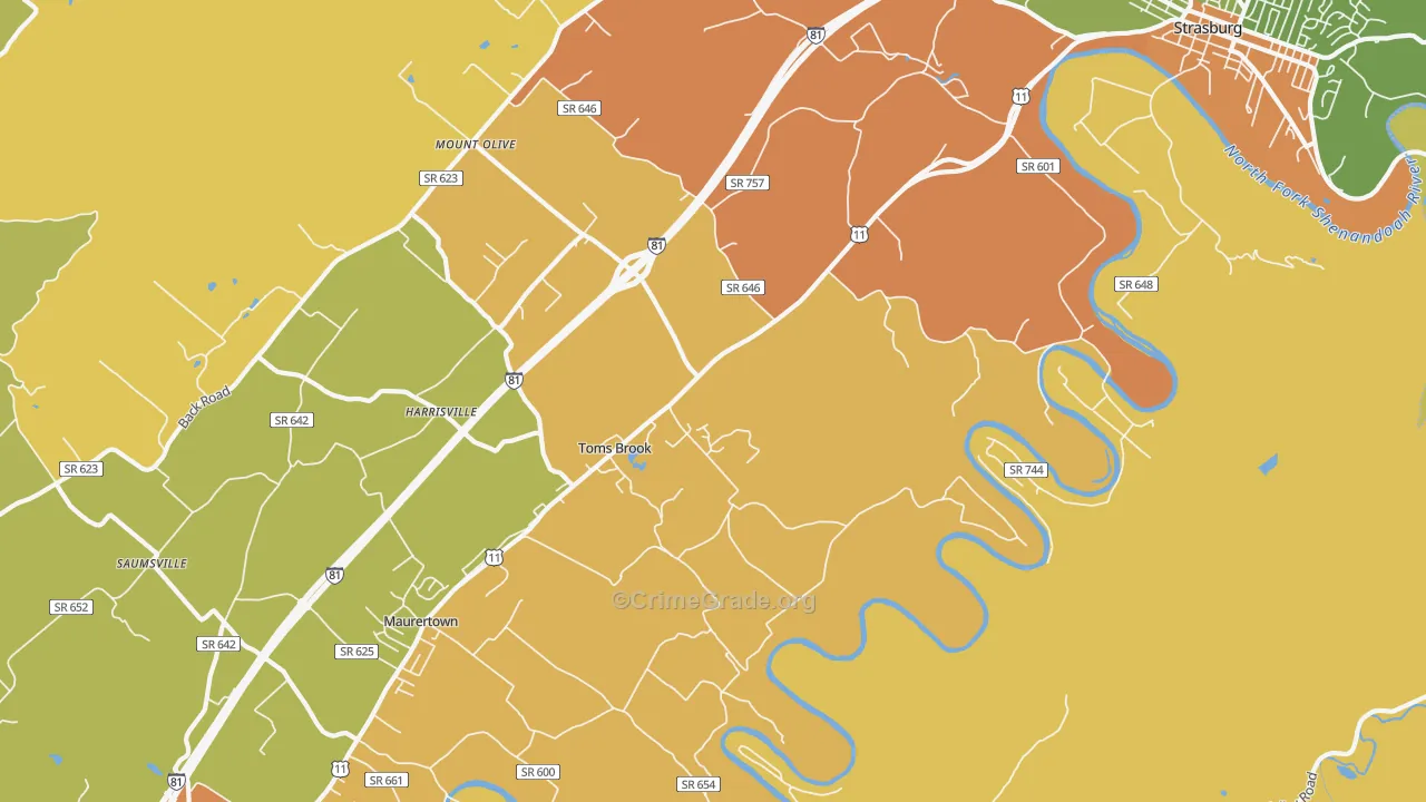 Toms Brook, VA Map of Burglary Rates