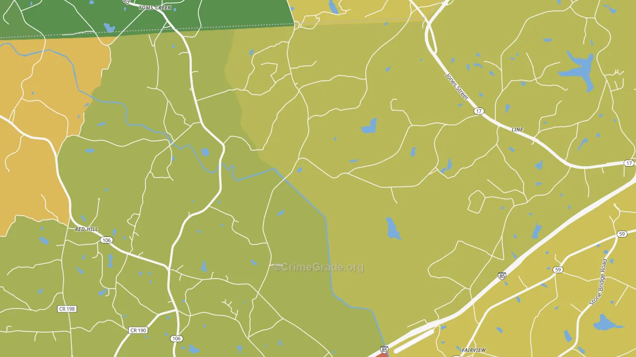 Toms Creek, GA Map of Burglary Rates