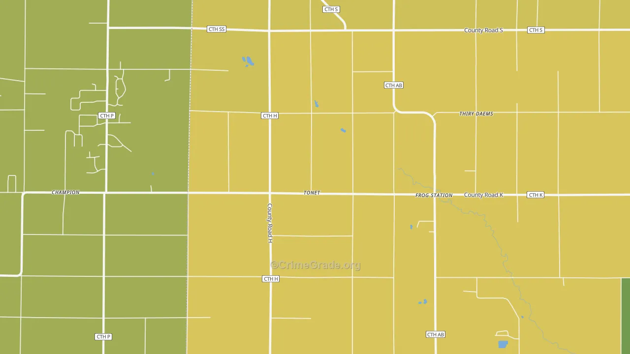 Tonet, WI Map of Burglary Rates