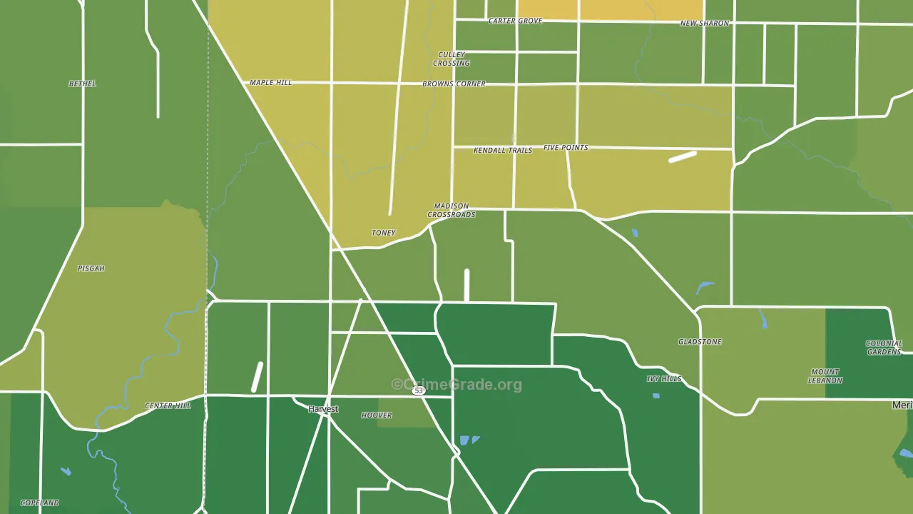 Toney, AL Map of Burglary Rates