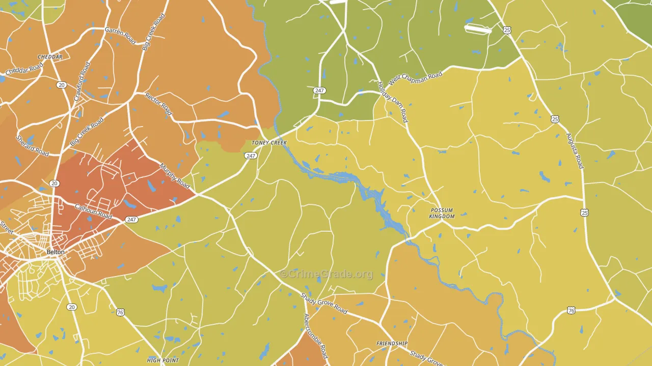 Toney Creek, SC Map of Burglary Rates