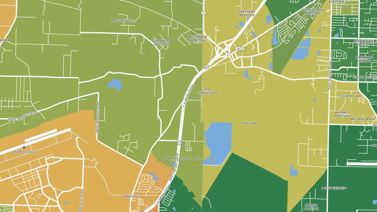 Toneyville, AR Map of Burglary Rates
