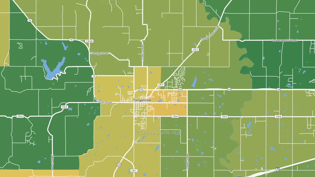 Tonganoxie, KS Map of Burglary Rates