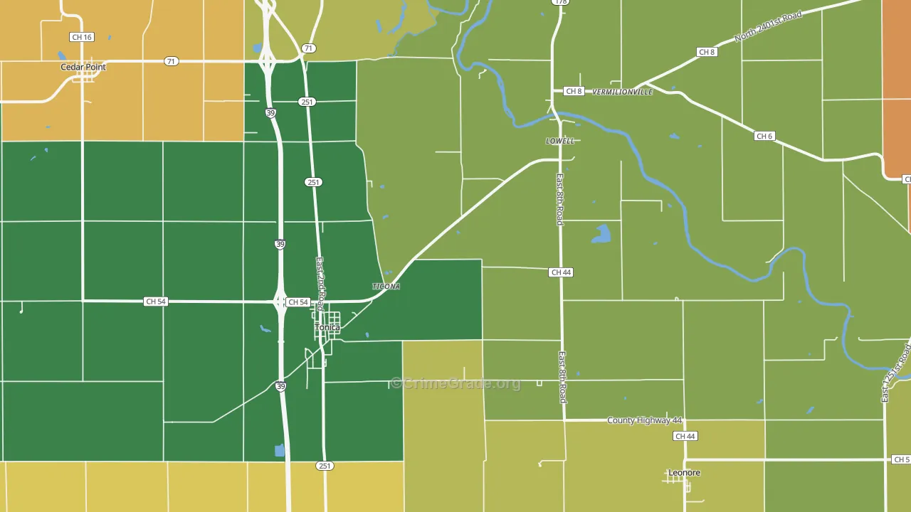 Tonica, IL Map of Burglary Rates