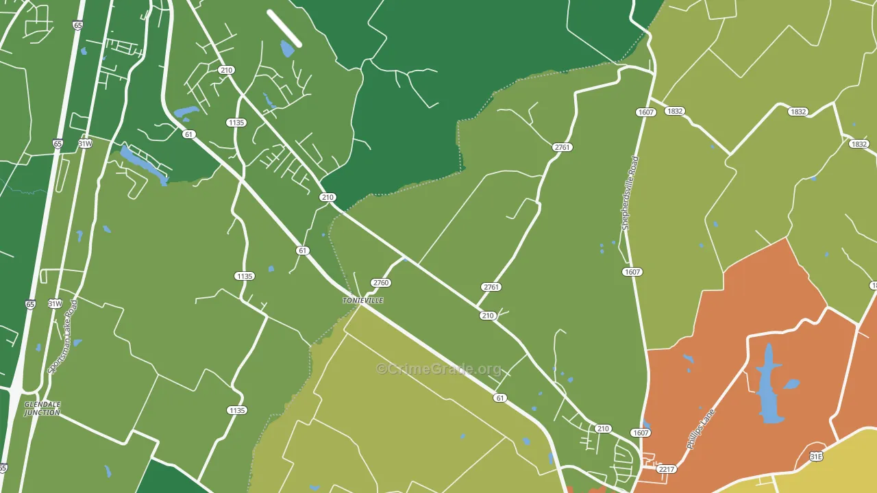 Tonieville, KY Map of Burglary Rates