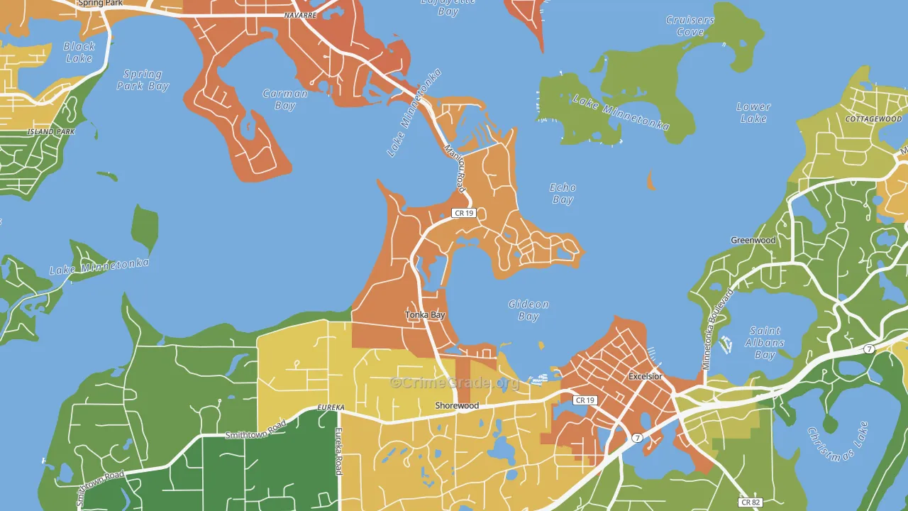 Tonka Bay, MN Map of Burglary Rates