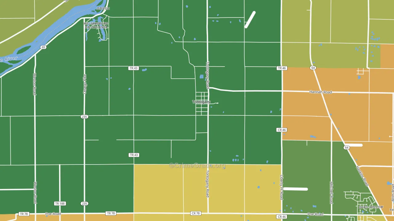 Tontogany, OH Map of Burglary Rates