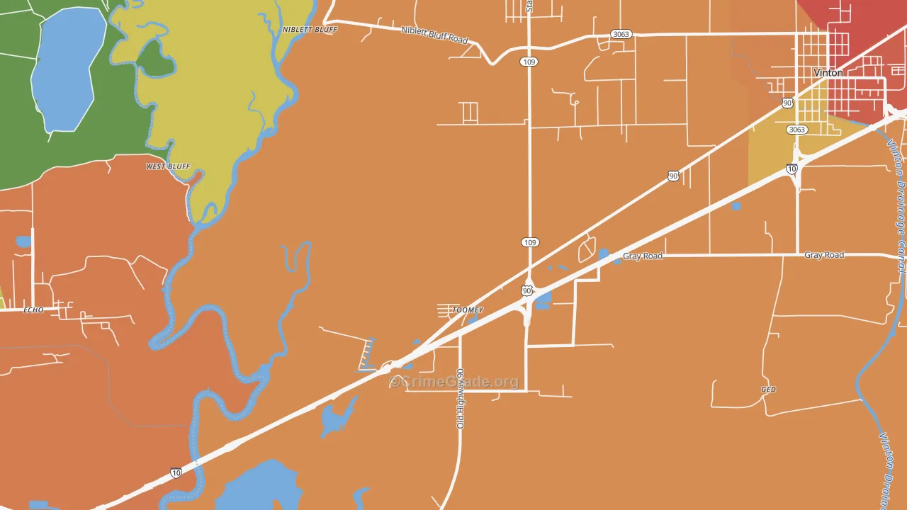 Toomey, LA Map of Burglary Rates