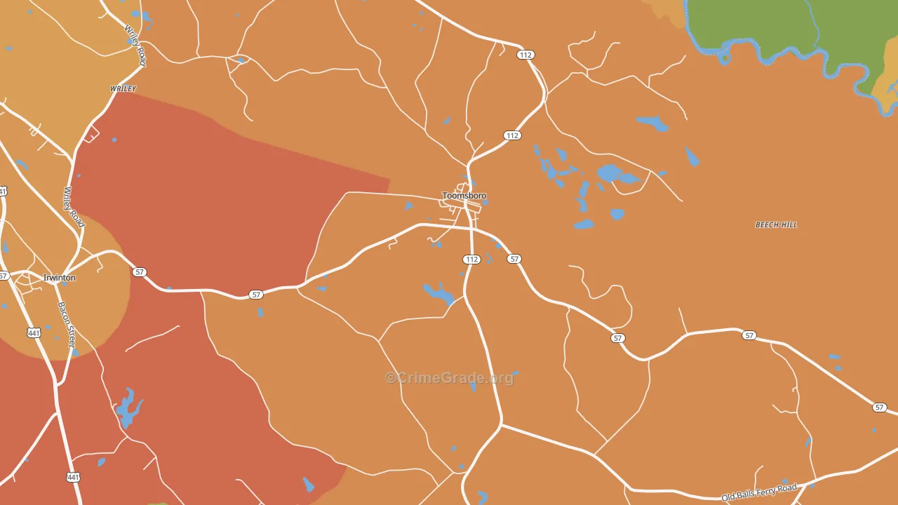 Toomsboro, GA Map of Burglary Rates