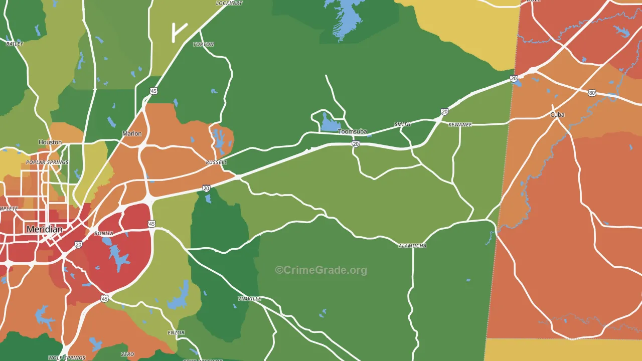 Toomsuba, MS Map of Burglary Rates