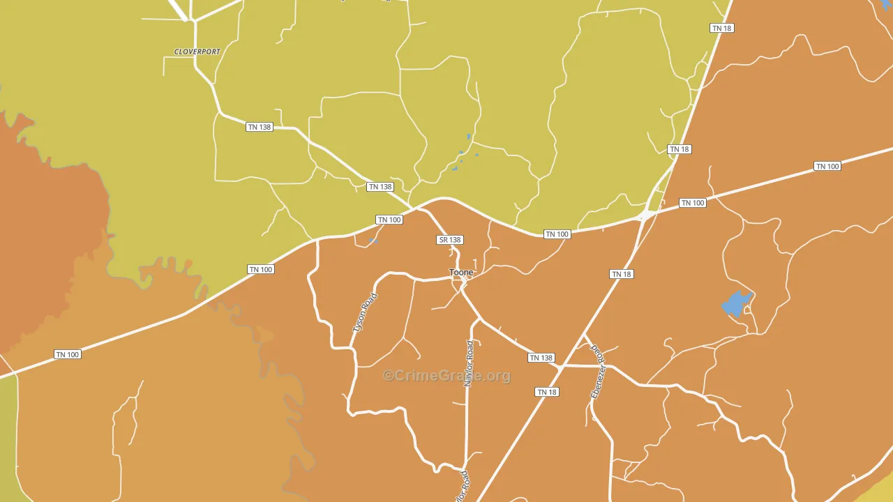 Toone, TN Map of Burglary Rates