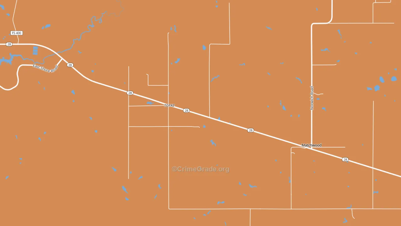 Topaz, MI Map of Burglary Rates