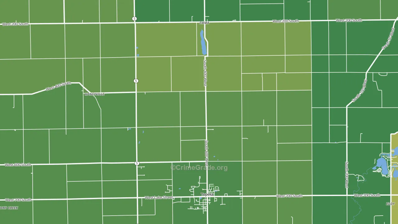 Topeka, IN Map of Burglary Rates