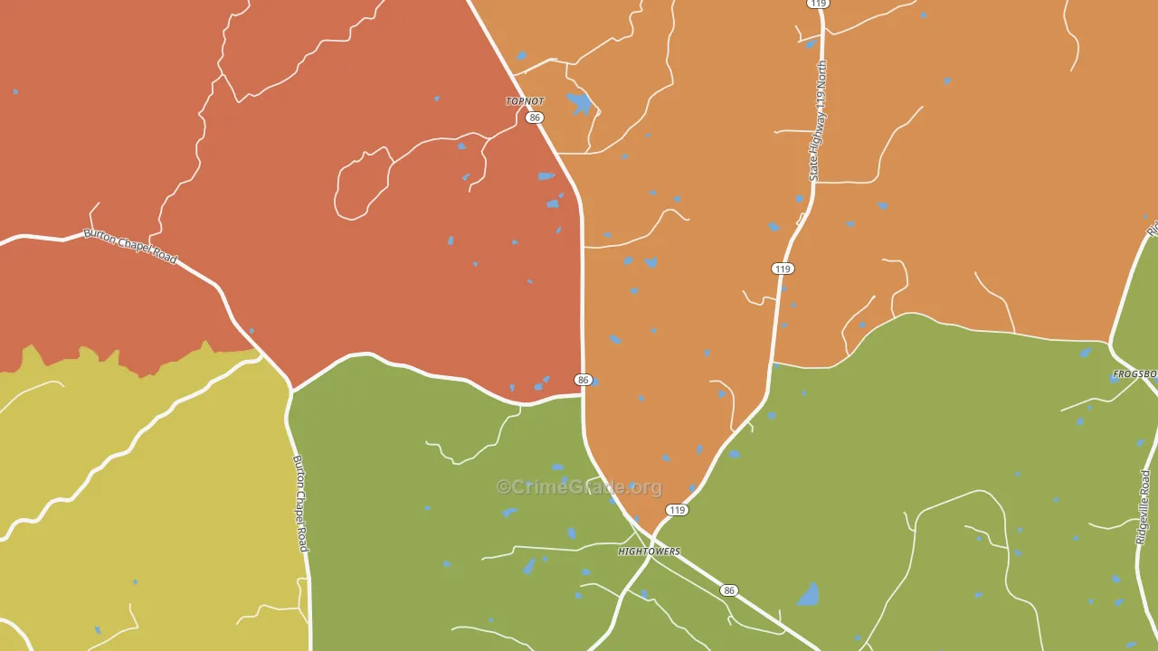 Topnot, NC Map of Burglary Rates