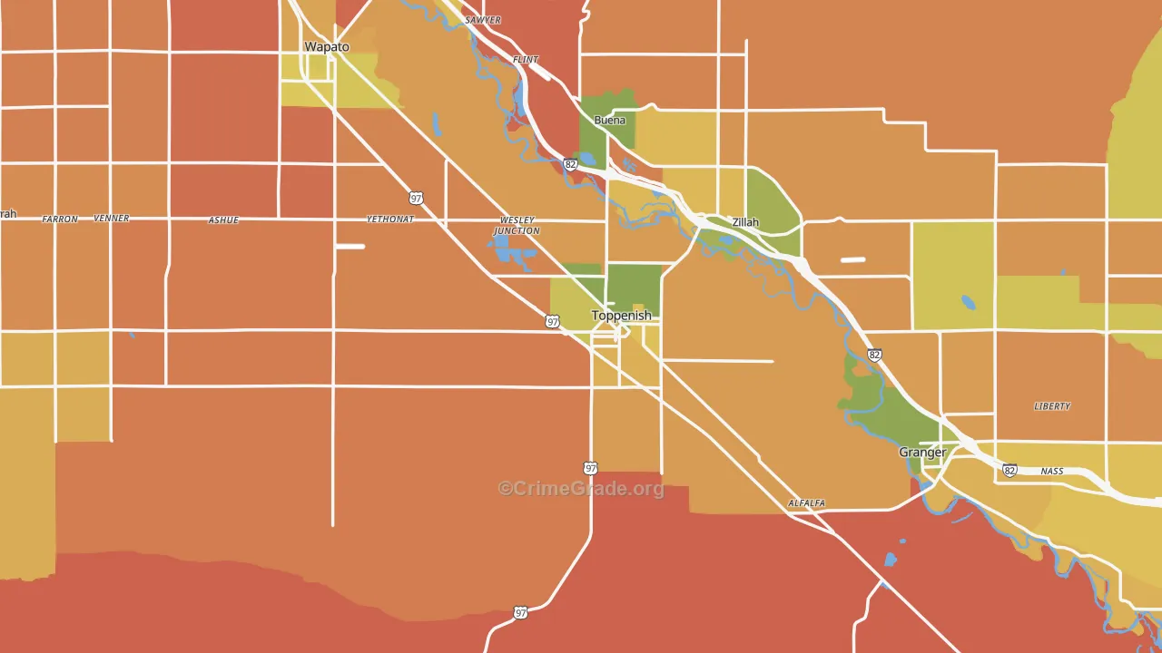 Toppenish, WA Map of Burglary Rates