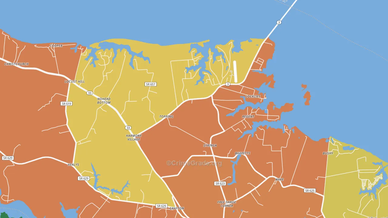 Topping, VA Map of Burglary Rates