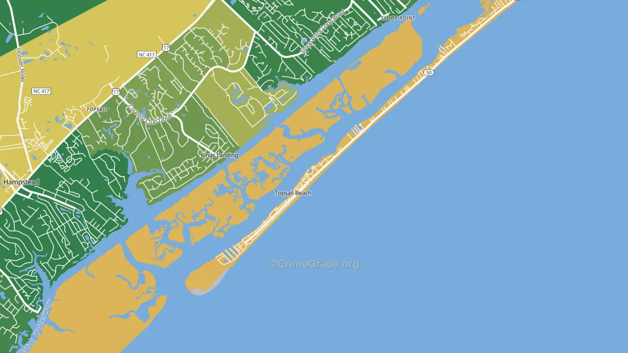 Topsail Beach, NC Map of Burglary Rates