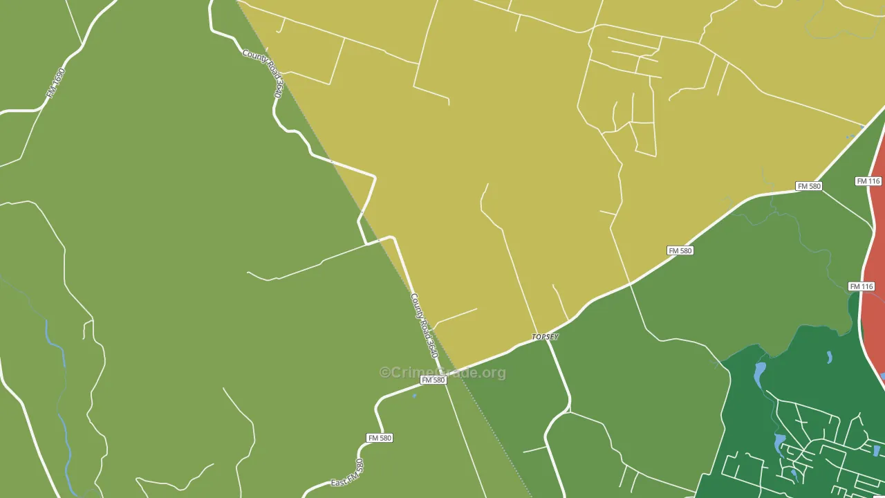 Topsey, TX Map of Burglary Rates