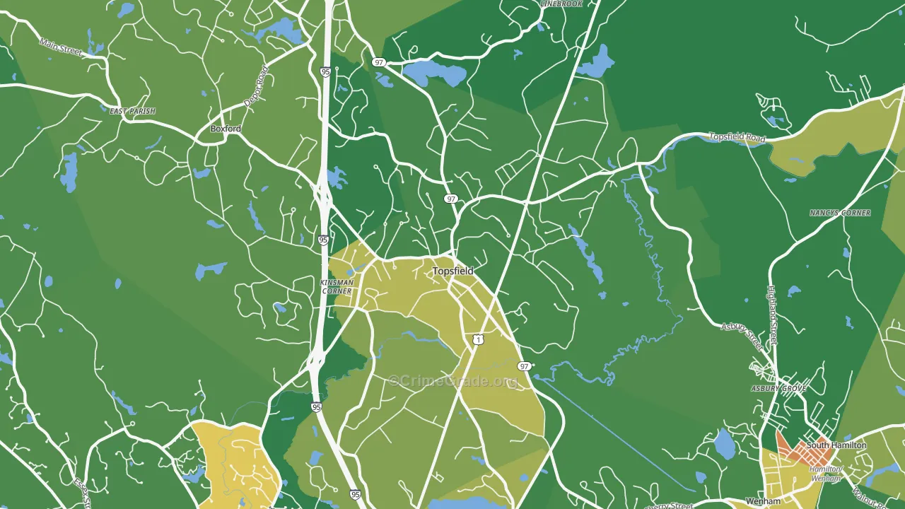Topsfield, MA Map of Burglary Rates
