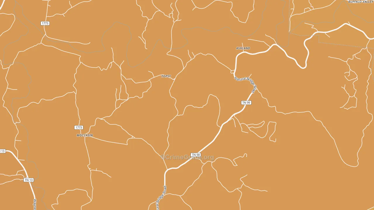 Topsy, TN Map of Burglary Rates