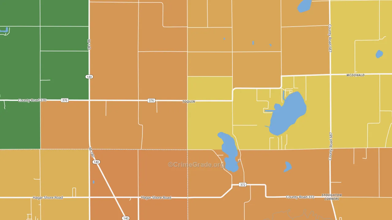 Toquin, MI Map of Burglary Rates