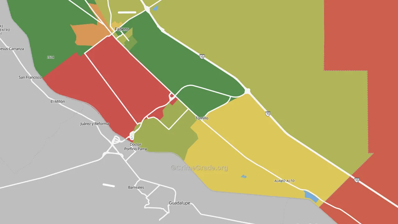 Tornillo, TX Map of Burglary Rates