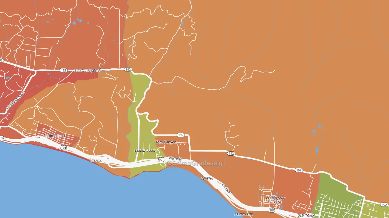 Toro Canyon, CA Map of Burglary Rates