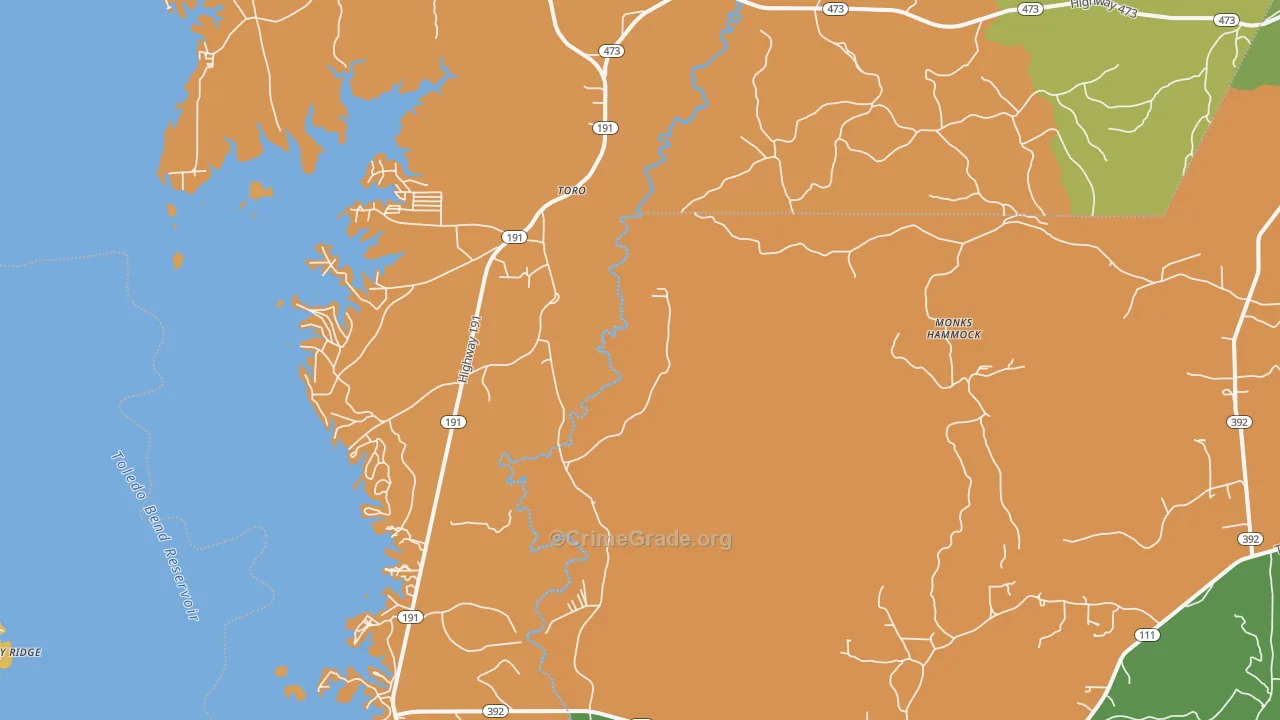 Toro, LA Map of Burglary Rates