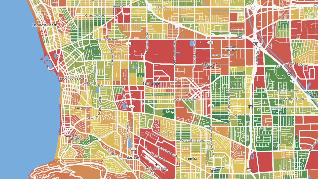 Torrance, CA Map of Burglary Rates