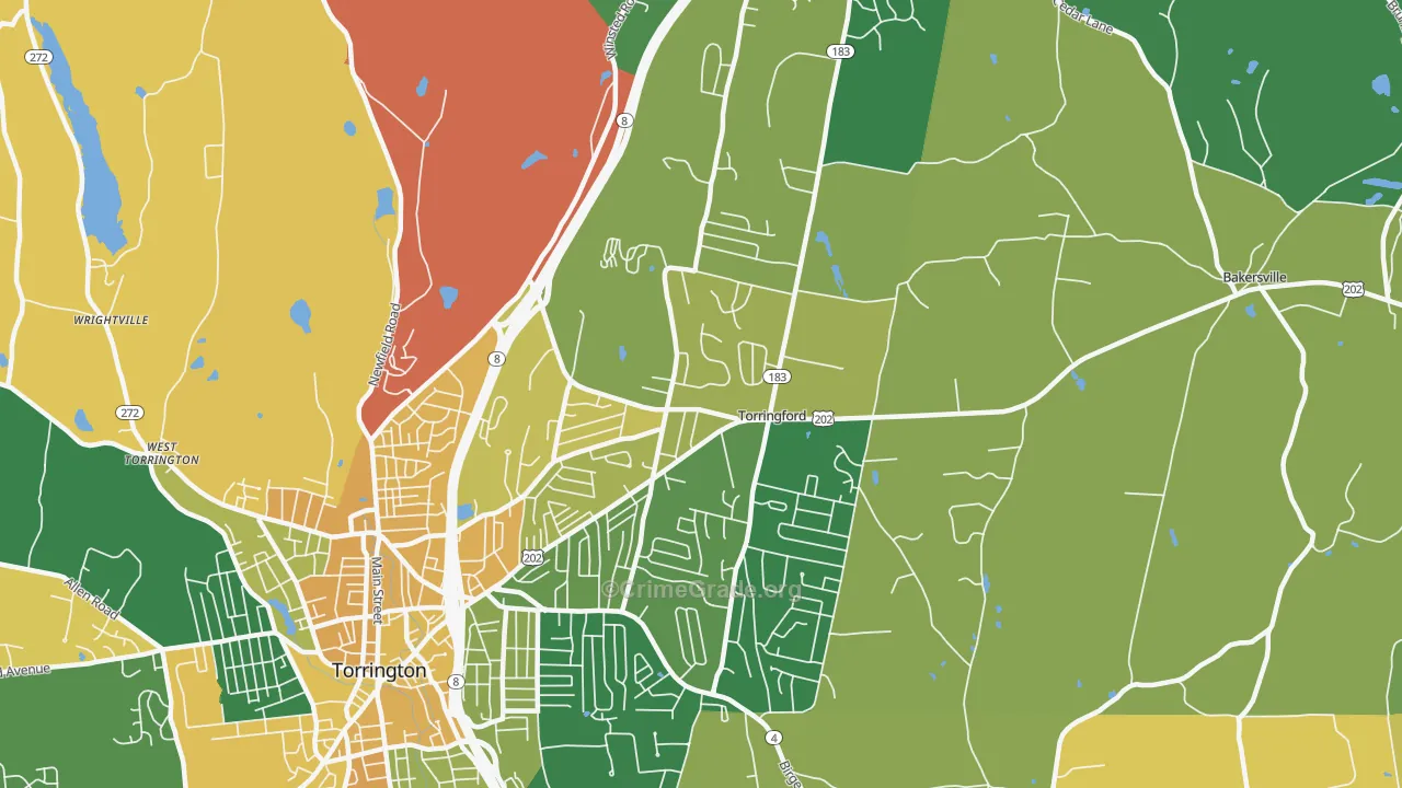 Torringford, Torrington, CT Map of Burglary Rates