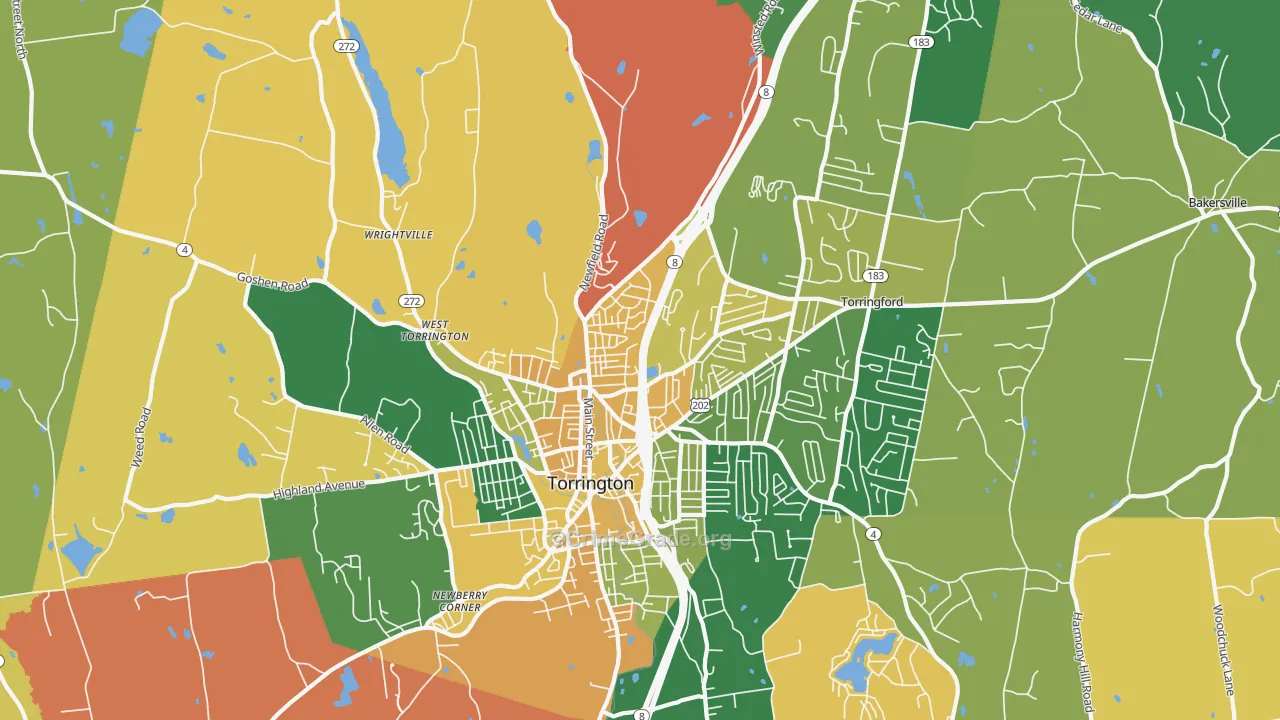 Torrington, CT Map of Burglary Rates