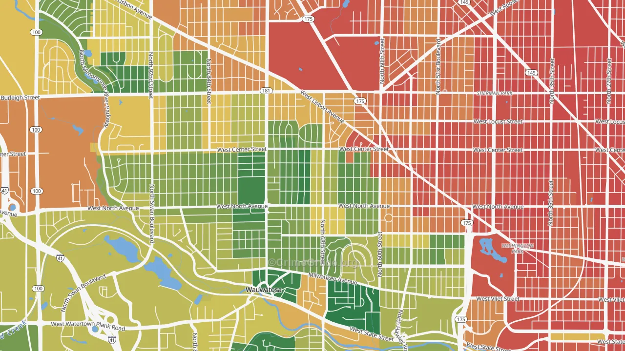 Tosa East Towne, Wauwatosa, WI Map of Burglary Rates