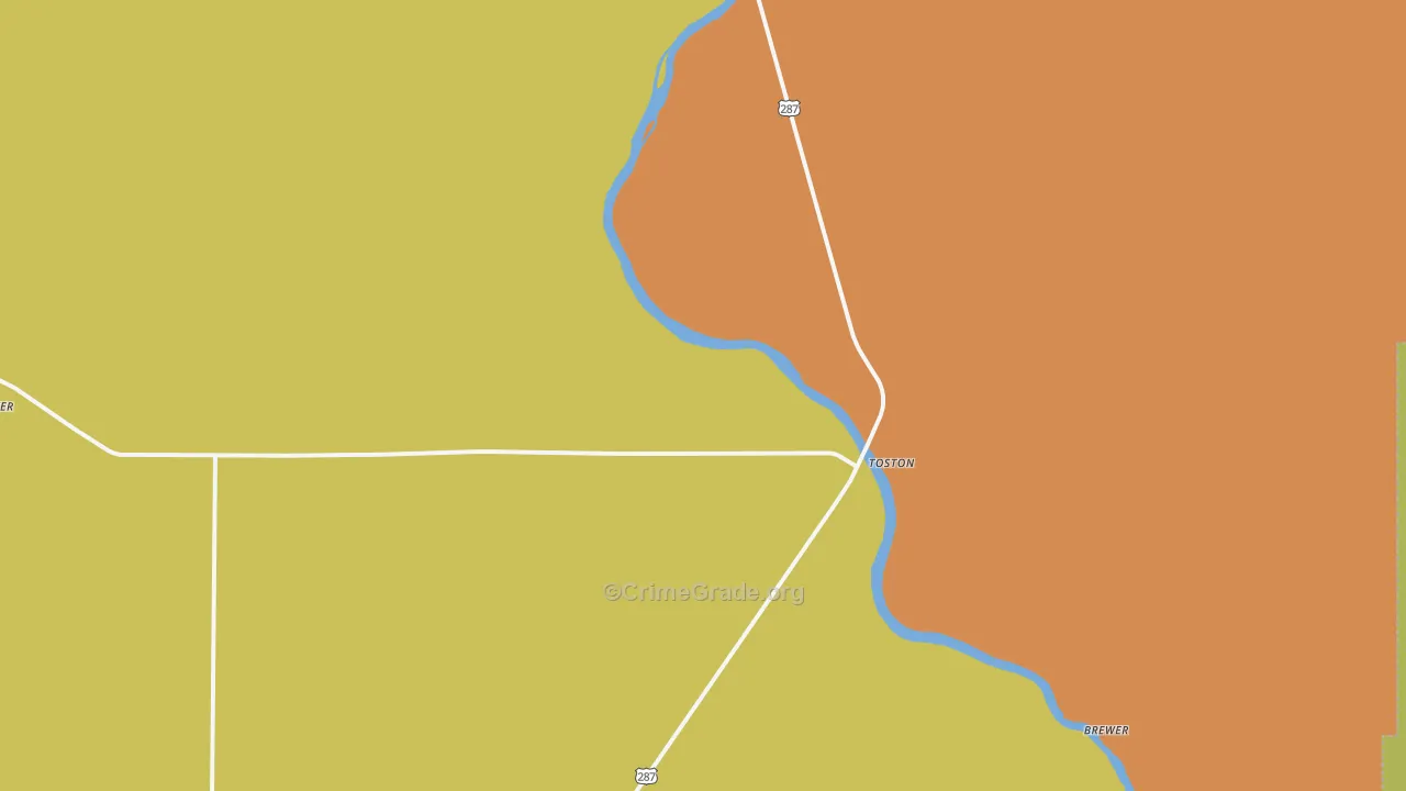 Toston, MT Map of Burglary Rates