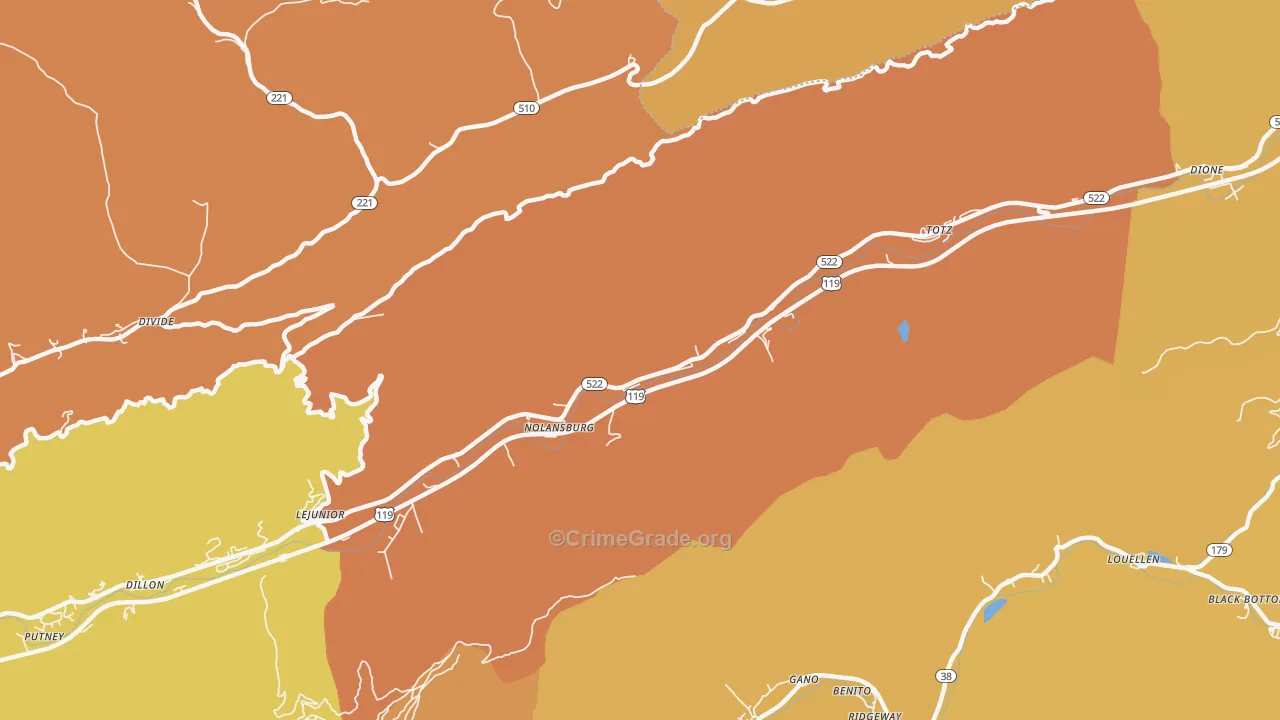 Totz, KY Map of Burglary Rates